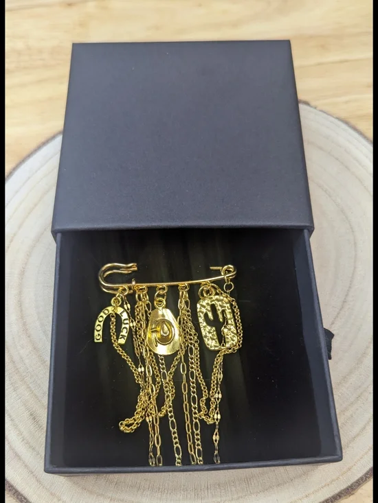 Charm Safety Pin Brooch Western Cowgirl Statement Pin Dangle Chain Brooch - Picture 6 of 8